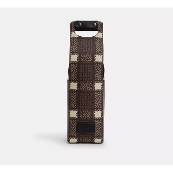 Coach Wine Carrier with Plaid Print Picnic Holder Bottle Gunmetal/Black Multi - Picture 1 of 6